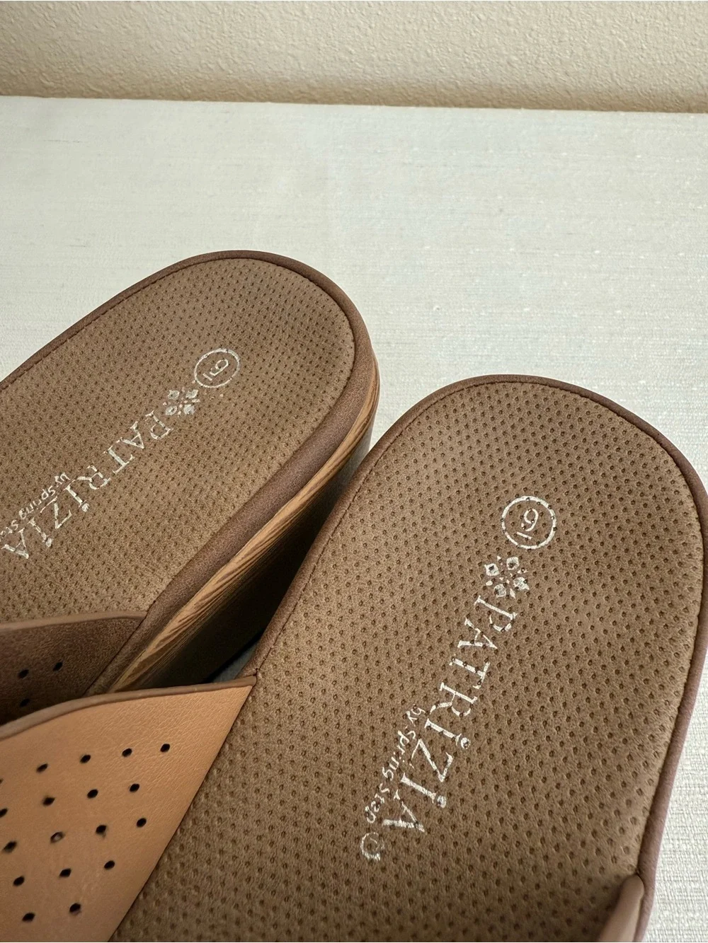 New Patrizia Brown Perforated Wedge Slide Sandals - Casual Platform Comfort